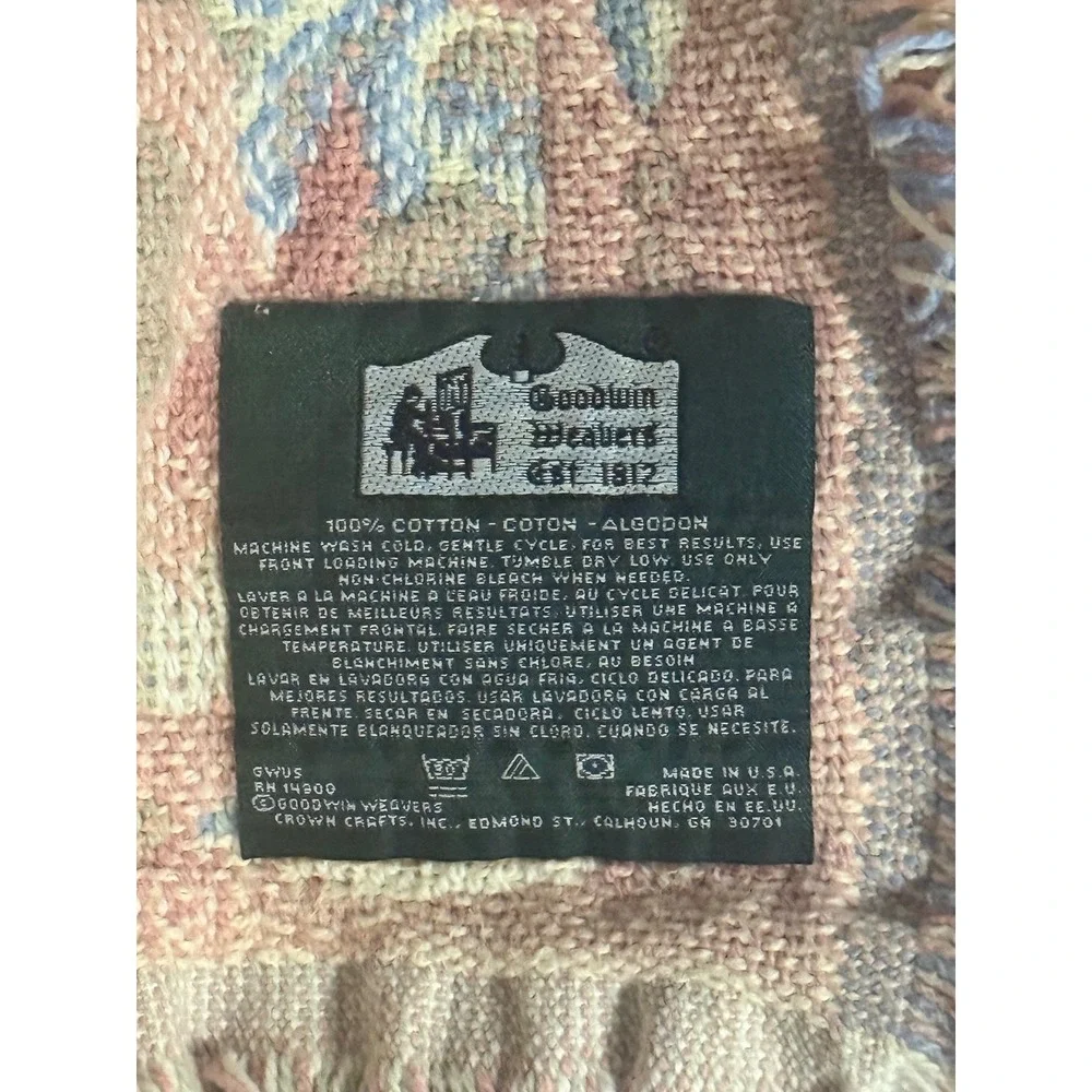 Goodwin Weavers Vtg Woven Tapestry Throw Blanket Garden Floral Cotton USA 66x46